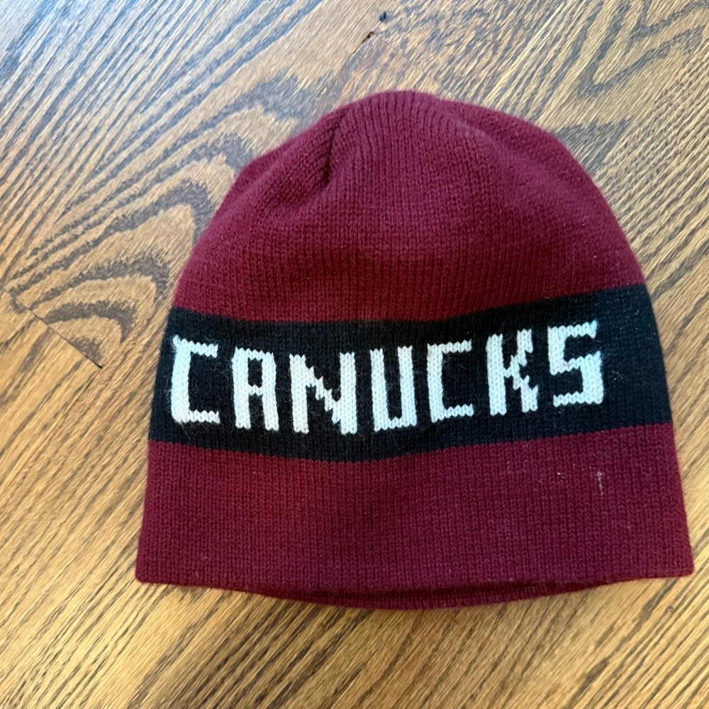 Vintage Early 2000s Gender Neutral Maroon/Black/White "Canucks" Beanie Size: OS